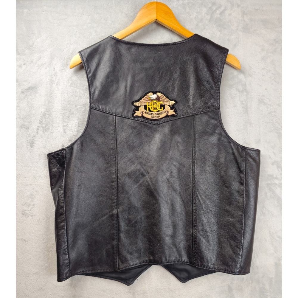 Vtg Universal Rider Snap Vest Large Leather Motorcycle Biker Hog Harley Patch